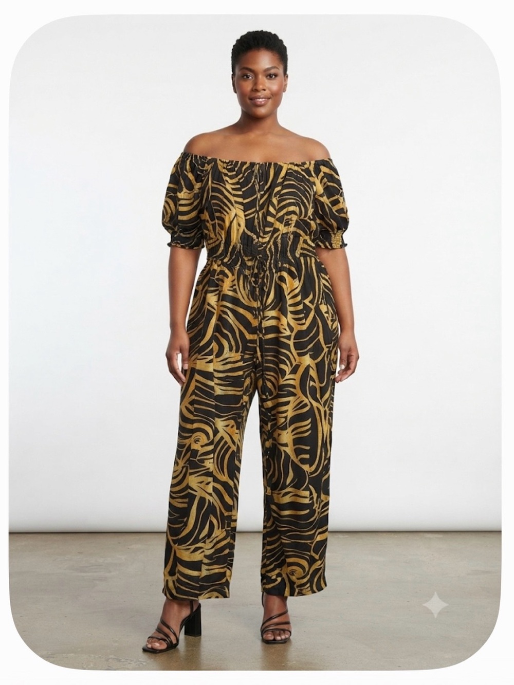 City Chic Black and Gold Zebra-Print Jumpsuit